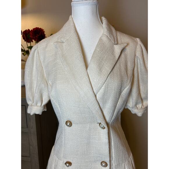 Shein | Cream Fit and Flare Double Breasted Button Front Dress | 6 - Picture 4 of 13